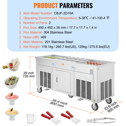 CBJF-2D10A - Rapid Cooling Fried Ice Cream Roll Machine with Defrost Options