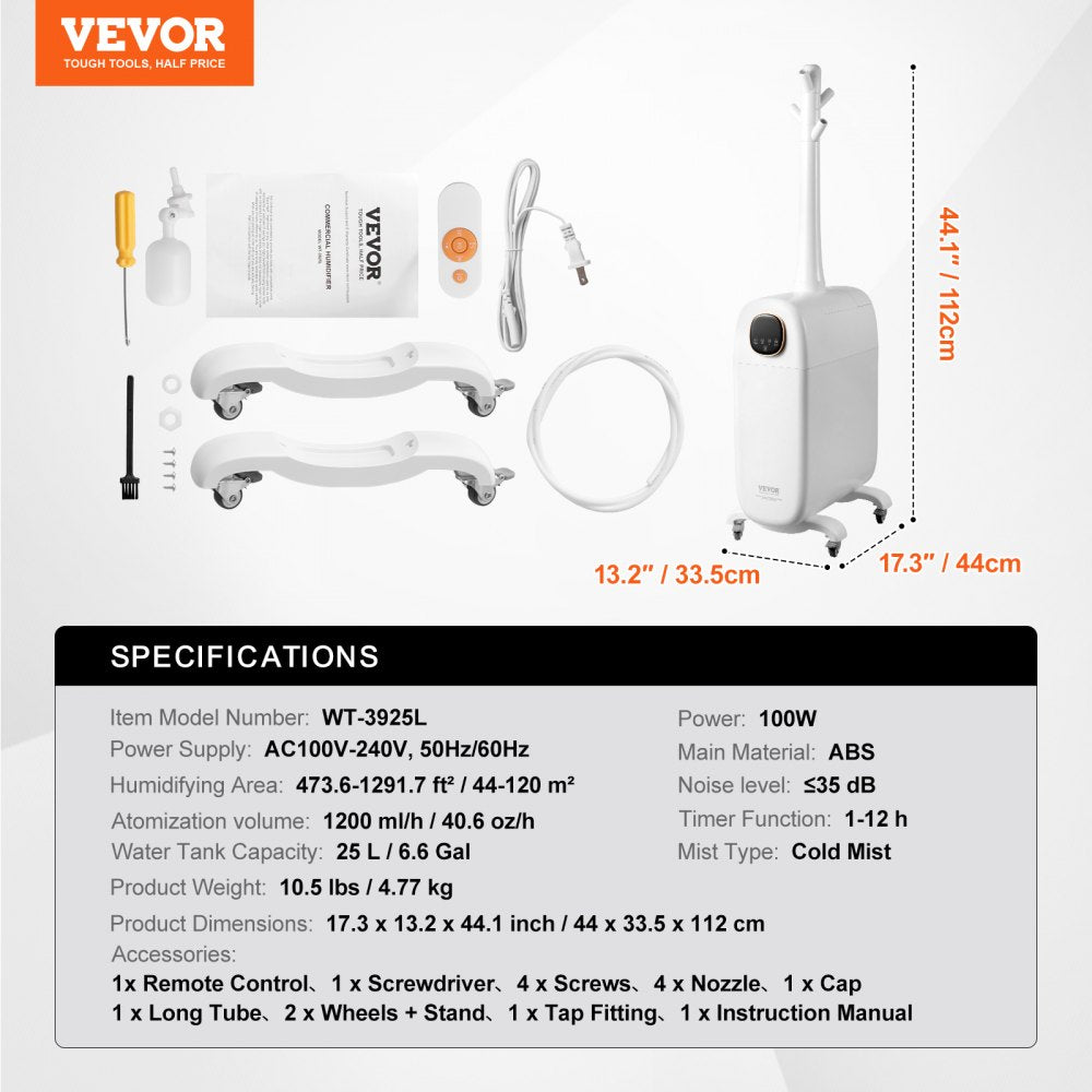 WT-3925L - VEVOR Industrial Humidifier for 1291.7 ft² Spaces