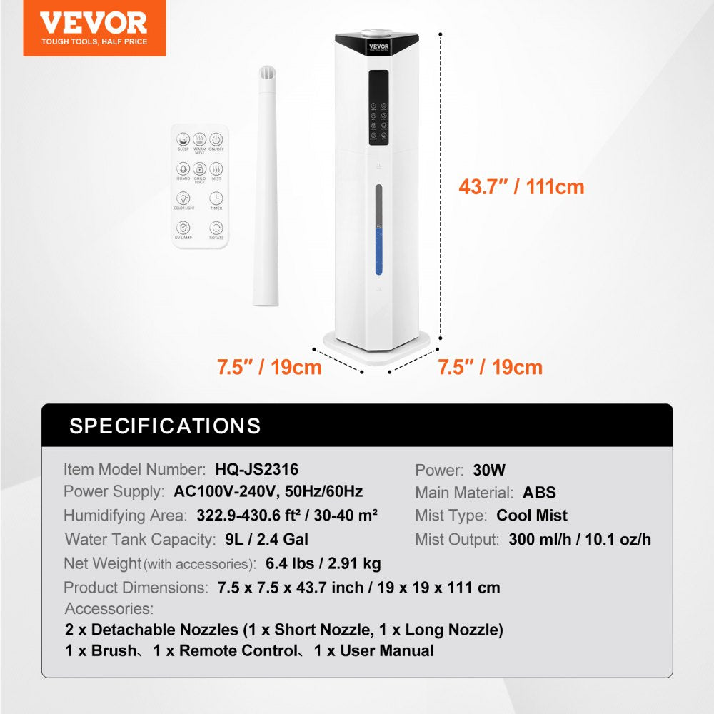 HQ-JS2316 - VEVOR 2.4 Gal Industrial Humidifier for Up to 430.6 SqFt