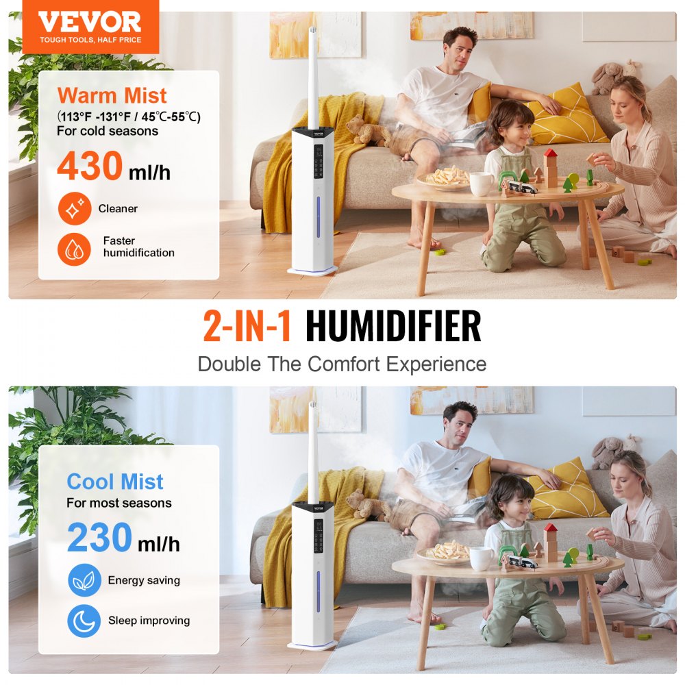 HQ-JS2316-R - VEVOR 2.4 Gal Multi-Mode Humidifier for Comfort & Plants
