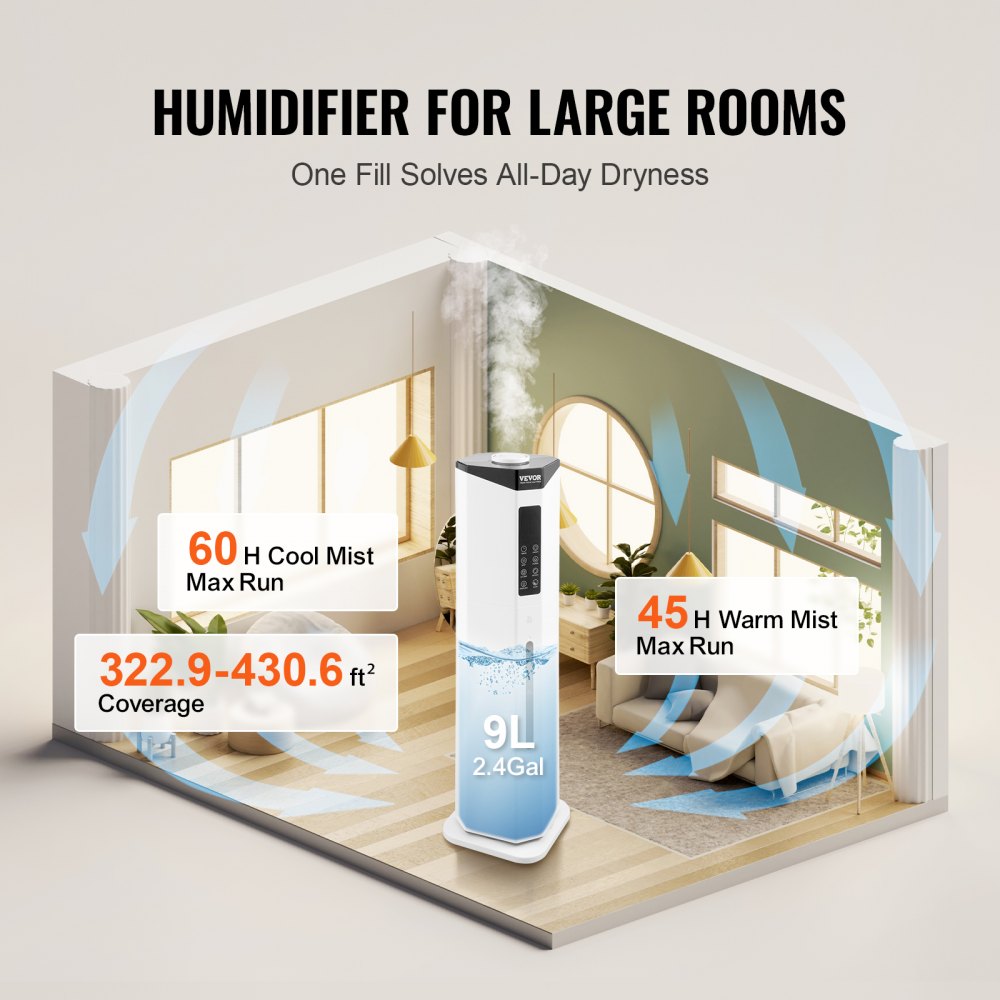 HQ-JS2316-R - VEVOR 2.4 Gal Multi-Mode Humidifier for Comfort & Plants
