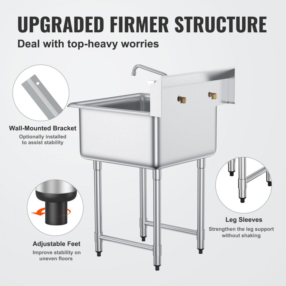 S1C-242413 - Durable Stainless Steel Prep Sink for Commercial Use