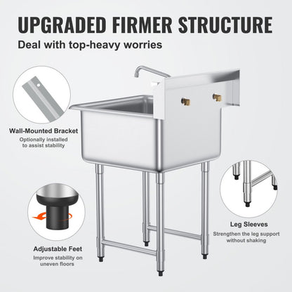 S1C-242413 - Durable Stainless Steel Prep Sink for Commercial Use