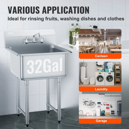S1C-242413 - Durable Stainless Steel Prep Sink for Commercial Use