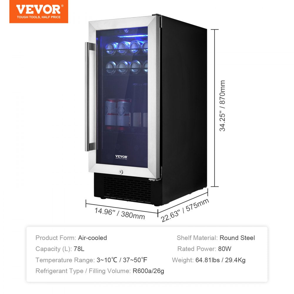 SC-90W - Efficient 96-Can VEVOR Wine Cooler with Frost-Free Air System