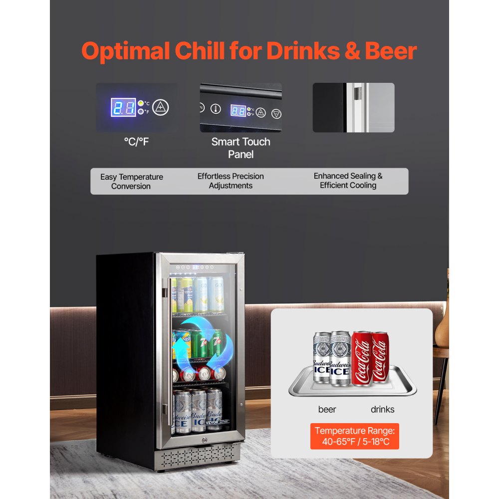 YC-100C - 88 Can Built-In Beverage Cooler with Glass Door Cooling