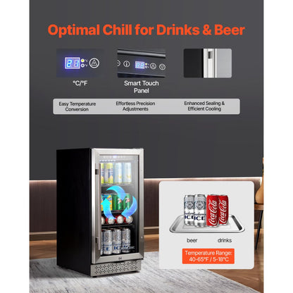 YC-100C - 88 Can Built-In Beverage Cooler with Glass Door Cooling