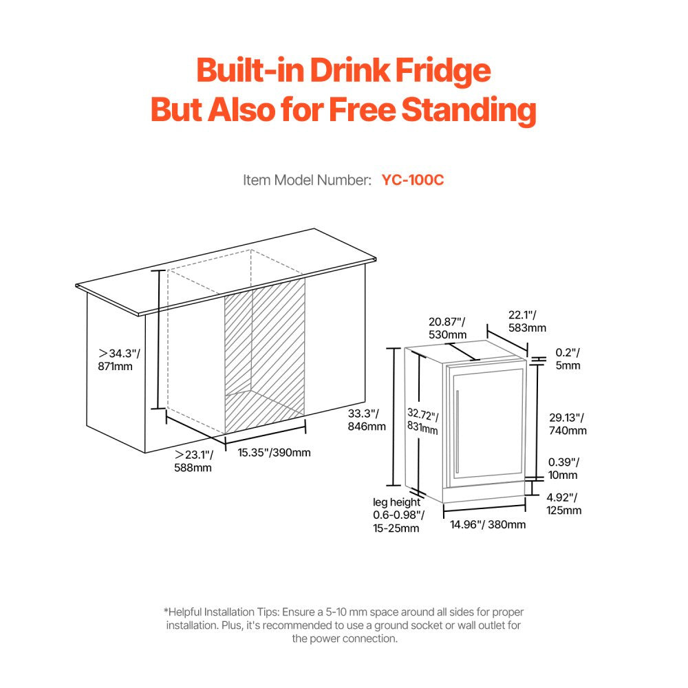 YC-100C - 88 Can Built-In Beverage Cooler with Glass Door Cooling