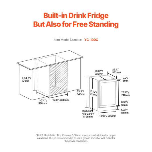 YC-100C - 88 Can Built-In Beverage Cooler with Glass Door Cooling