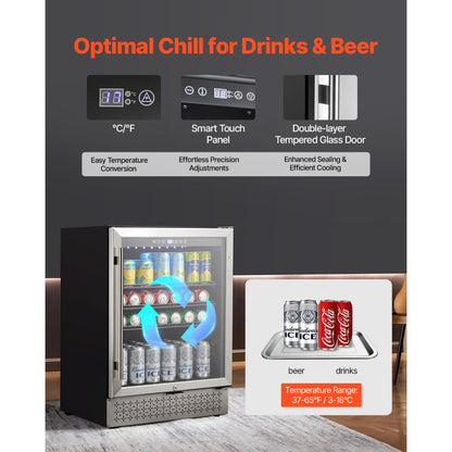 YC-150A - Built-in Beverage Cooler with Glass Door, Rapid Cooling 37-65℉