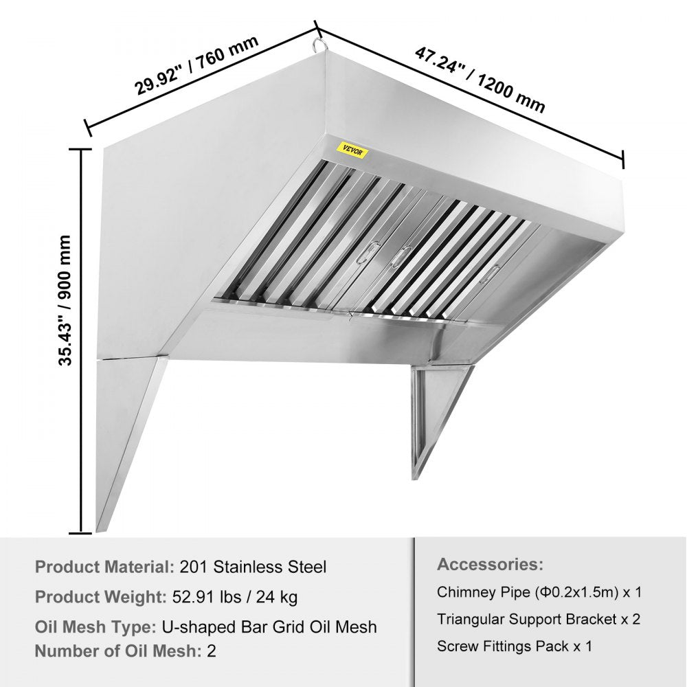 010604571937 - 47.24" Stainless Steel Exhaust Hood for Food Trucks