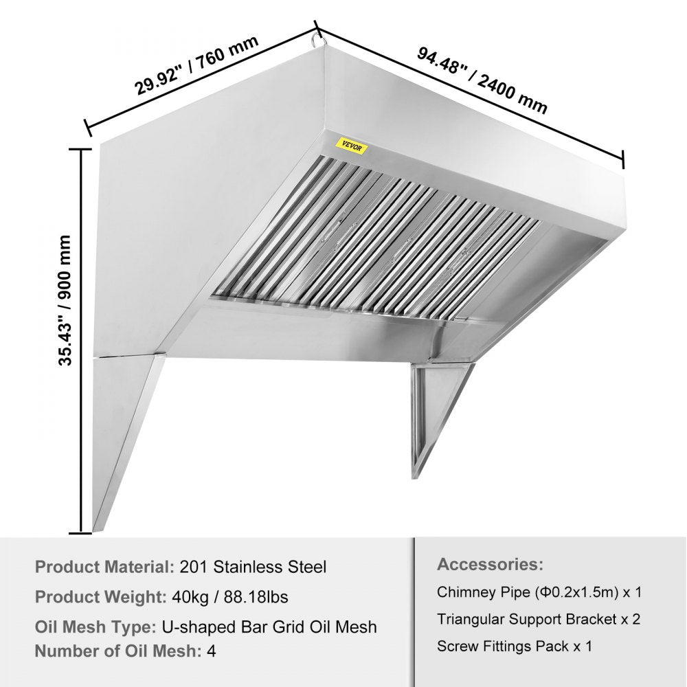 010692101203 - 94.48" Stainless Steel Exhaust Hood for Food Trucks