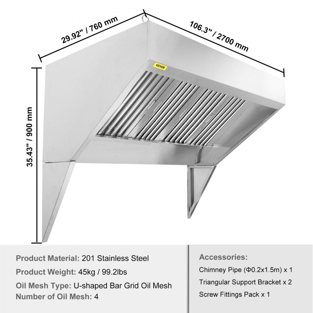 010252783283 - Compact 9FT Stainless Steel Exhaust Hood for Food Trucks