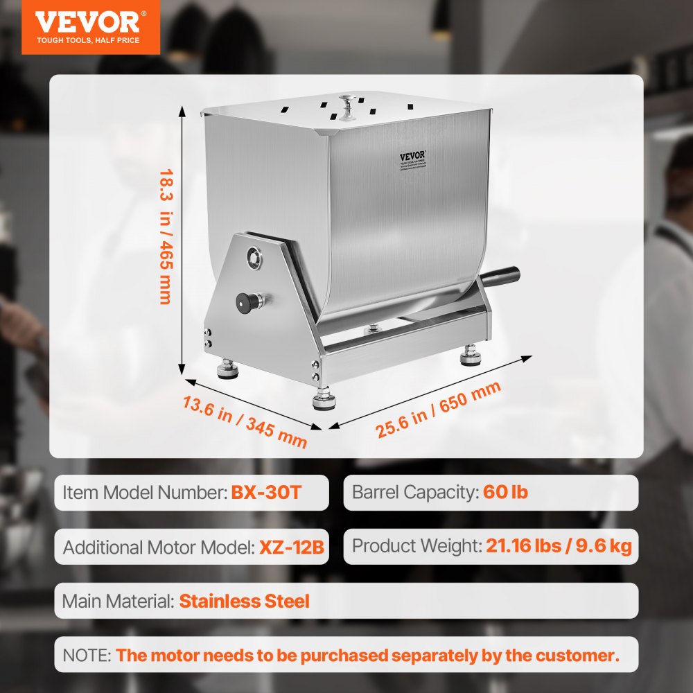 BX-30T - 60L Stainless Steel Manual Meat Mixer with Tilting Design