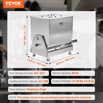 BX-30T - 60L Stainless Steel Manual Meat Mixer with Tilting Design
