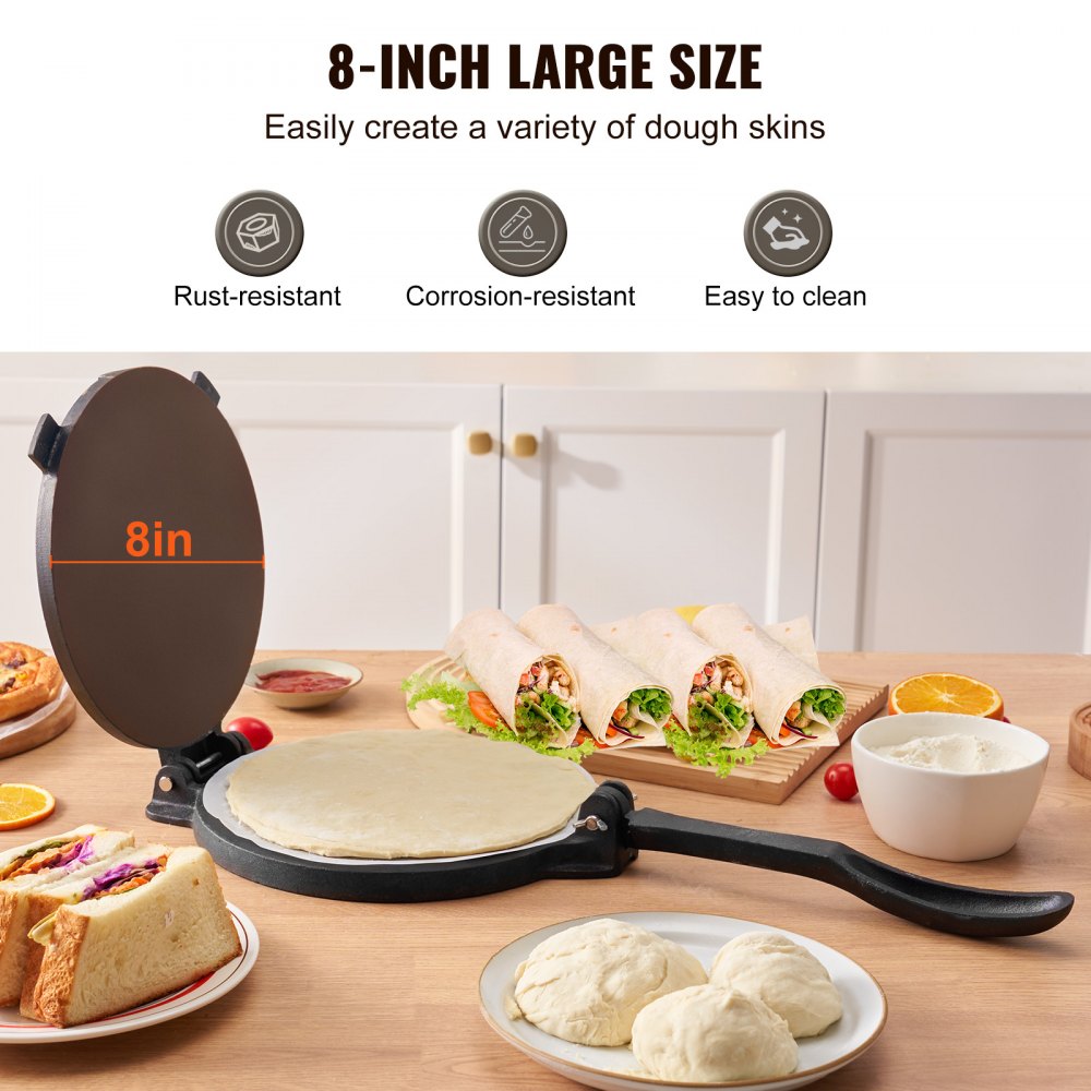 HES200 - 8-Inch Cast Iron Tortilla Press for Flour & Corn Tortillas