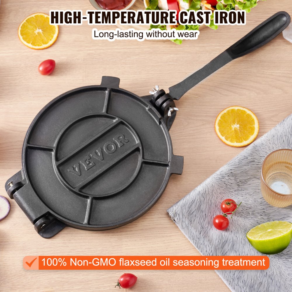 HES200 - 8-Inch Cast Iron Tortilla Press for Flour & Corn Tortillas