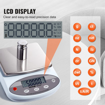 HZ-B20002 - VEVOR 2000g Precision Lab Scale with LCD Display
