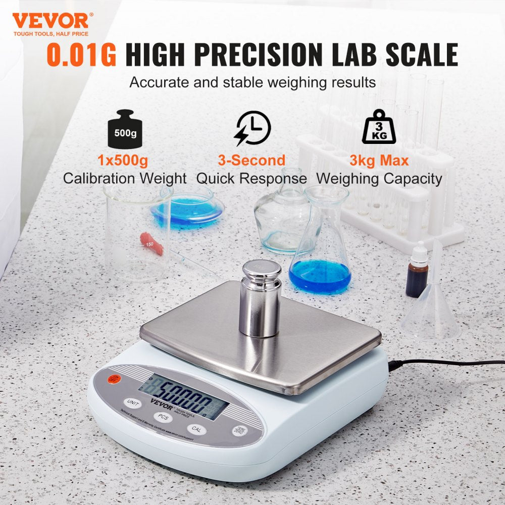 HZ-B30002 - VEVOR 3000g Lab Scale with 6.93" Stainless Steel Tray