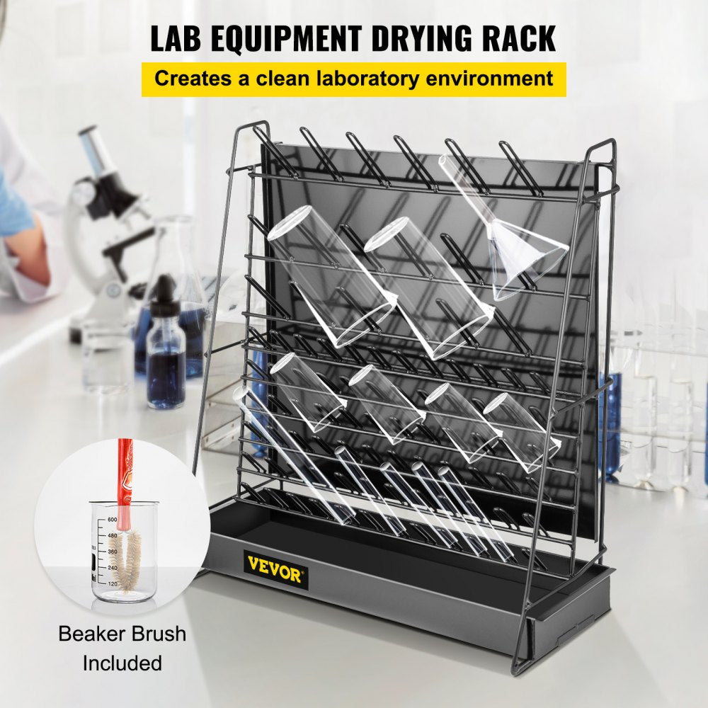 90PEGS - VEVOR 90-Peg Steel Drying Rack with Drain Pan and Beaker Brush