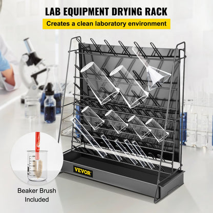 90PEGS - VEVOR 90-Peg Steel Drying Rack with Drain Pan and Beaker Brush