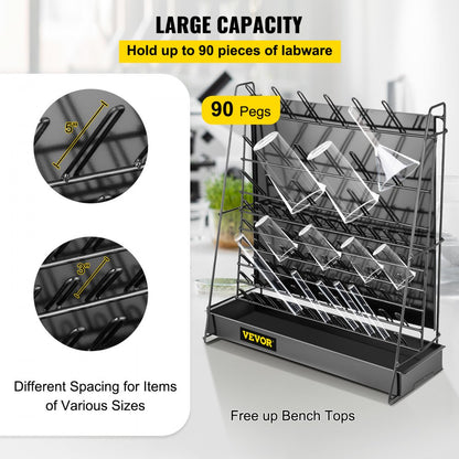 90PEGS - VEVOR 90-Peg Steel Drying Rack with Drain Pan and Beaker Brush