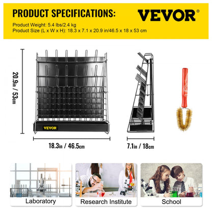90PEGS - VEVOR 90-Peg Steel Drying Rack with Drain Pan and Beaker Brush