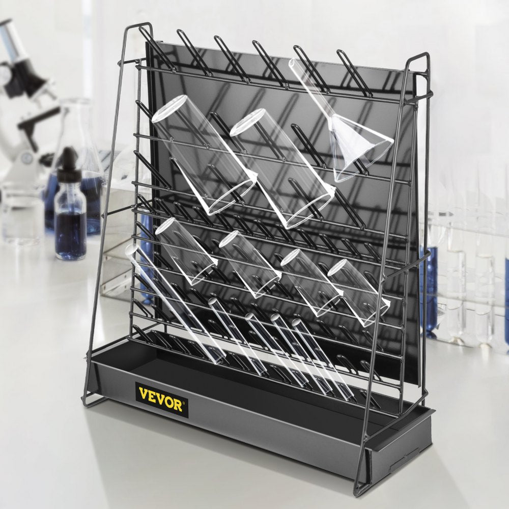 90PEGS - VEVOR 90-Peg Steel Drying Rack with Drain Pan and Beaker Brush