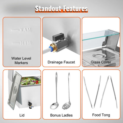 SC-TC-213 - 3-Pan Stainless Steel Food Warmer with Glass Cover, 8Qt