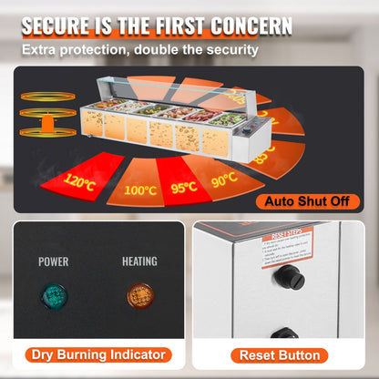 SC-TC-316 - 6-Pan Stainless Steel Food Warmer with Glass Shield