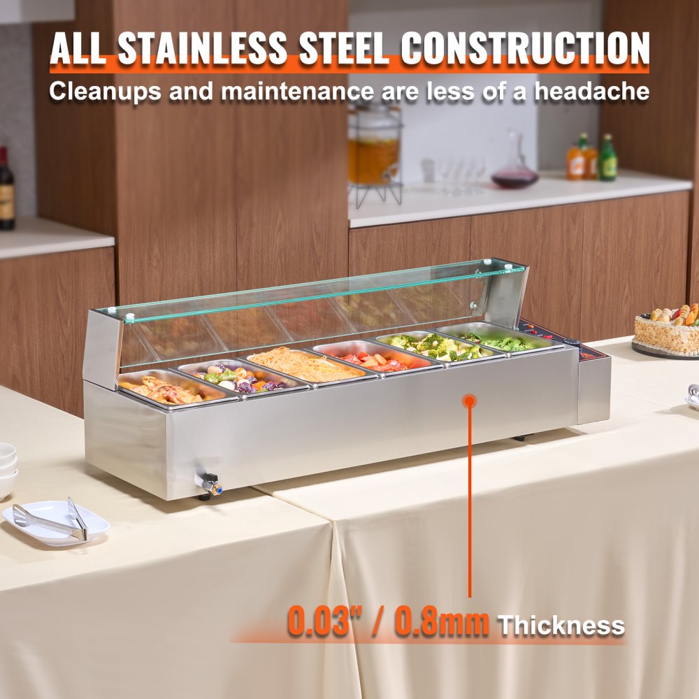 SC-TC-316 - 6-Pan Stainless Steel Food Warmer with Glass Shield