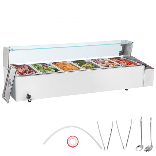 SC-TC-316 - 6-Pan Stainless Steel Food Warmer with Glass Shield