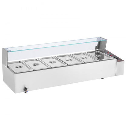 SC-TC-316 - 6-Pan Stainless Steel Food Warmer with Glass Shield