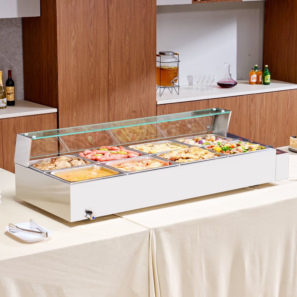 SC-TC-2108 - 8-Pan Stainless Steel Buffet Food Warmer with Glass Shield