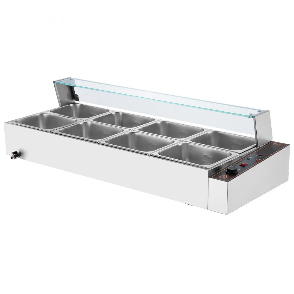 SC-TC-2108 - 8-Pan Stainless Steel Buffet Food Warmer with Glass Shield