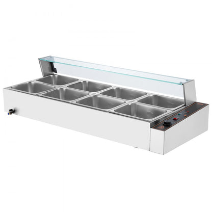 SC-TC-2108 - 8-Pan Stainless Steel Buffet Food Warmer with Glass Shield