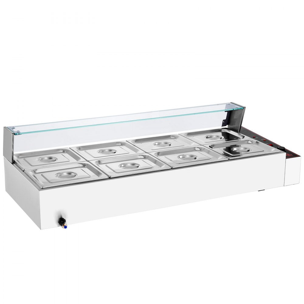 SC-TC-2108 - 8-Pan Stainless Steel Buffet Food Warmer with Glass Shield