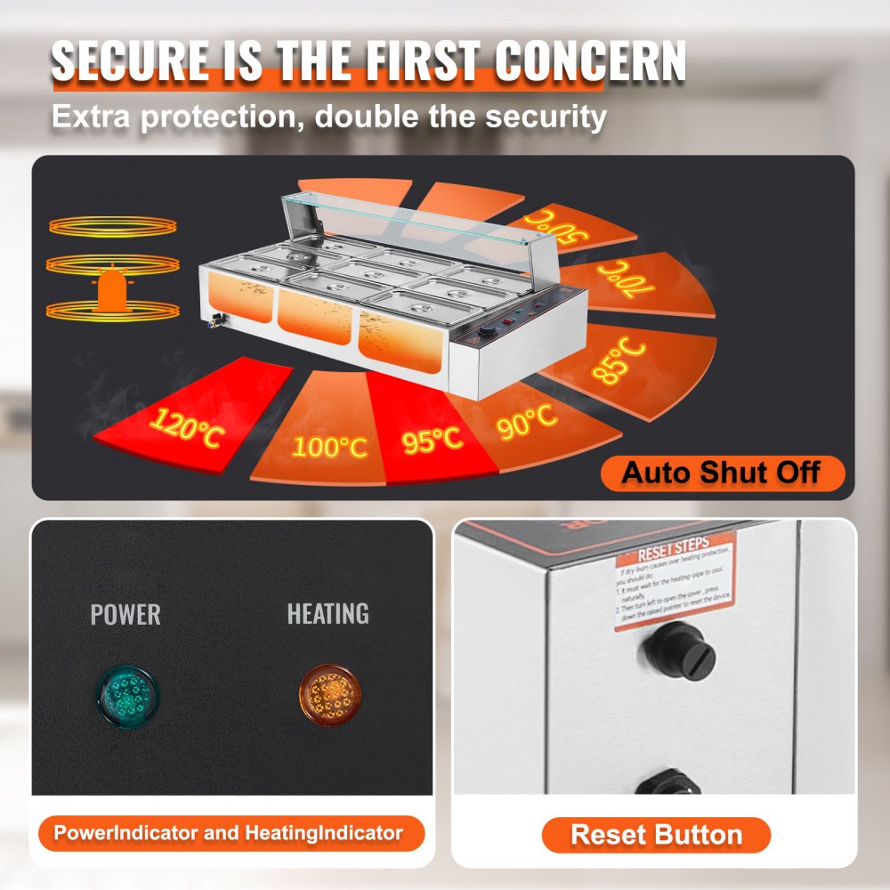 SC-TC-319 - 9-Pan Stainless Steel Food Warmer with Glass Cover