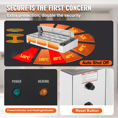SC-TC-319 - 9-Pan Stainless Steel Food Warmer with Glass Cover