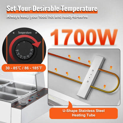 SC-TC-3112 - 12 Pan Commercial Food Warmer with Glass Cover and Temperature Control