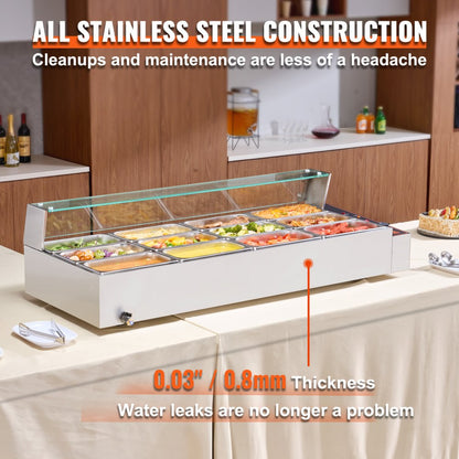 SC-TC-3112 - 12 Pan Commercial Food Warmer with Glass Cover and Temperature Control