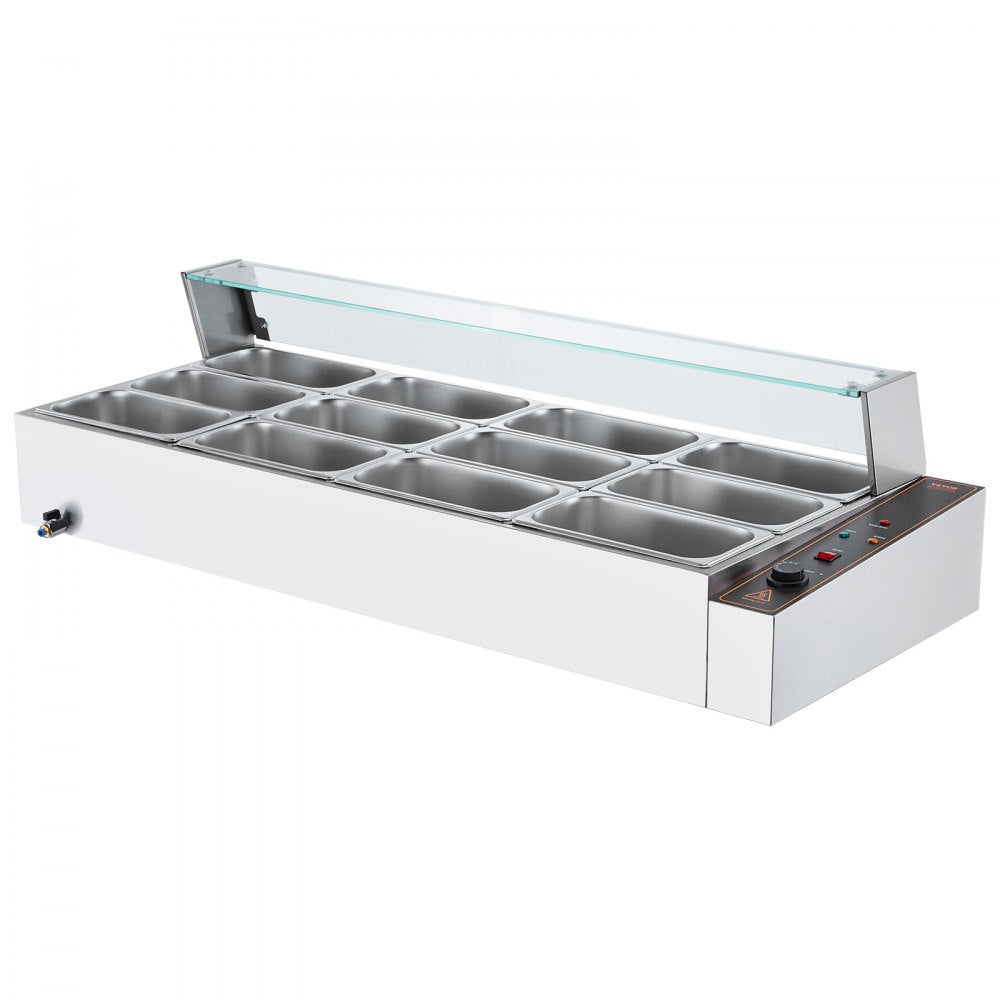 SC-TC-3112 - 12 Pan Commercial Food Warmer with Glass Cover and Temperature Control