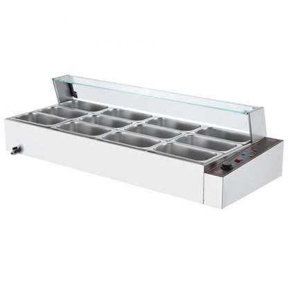 SC-TC-3112 - 12 Pan Commercial Food Warmer with Glass Cover and Temperature Control