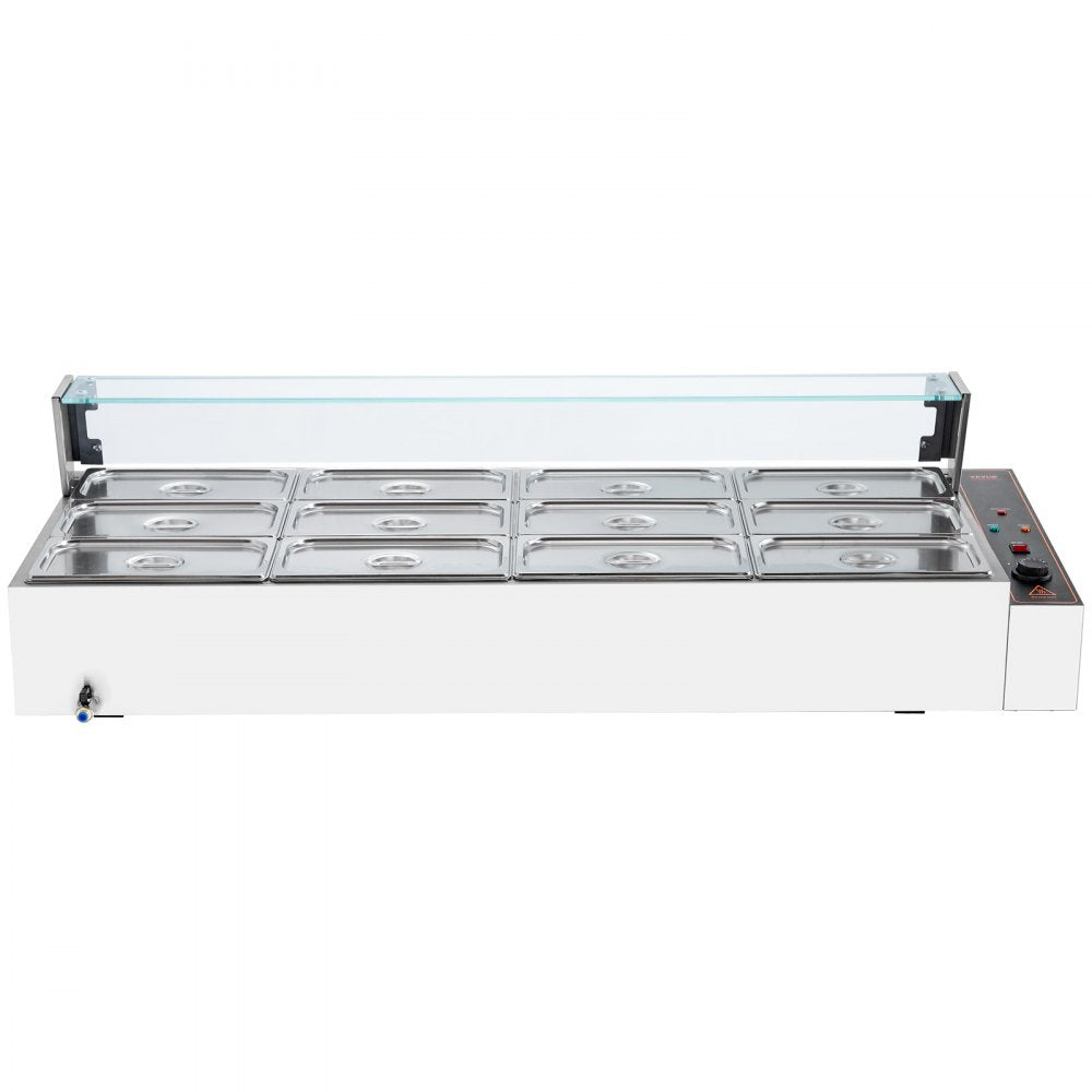 SC-TC-3112 - 12 Pan Commercial Food Warmer with Glass Cover and Temperature Control