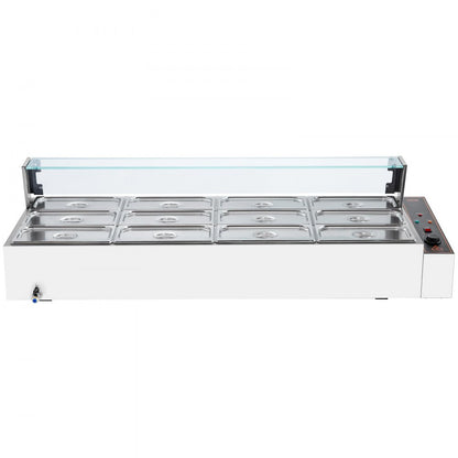 SC-TC-3112 - 12 Pan Commercial Food Warmer with Glass Cover and Temperature Control