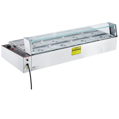 SC-TC-3112 - 12 Pan Commercial Food Warmer with Glass Cover and Temperature Control