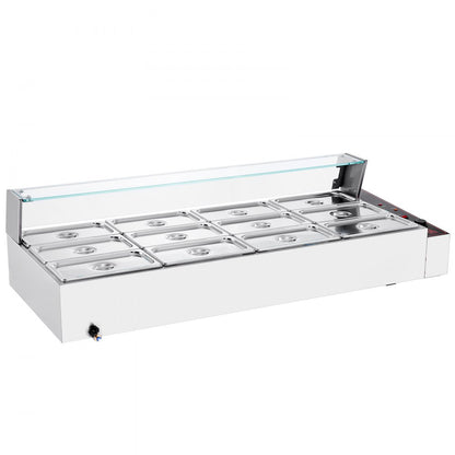 SC-TC-3112 - 12 Pan Commercial Food Warmer with Glass Cover and Temperature Control