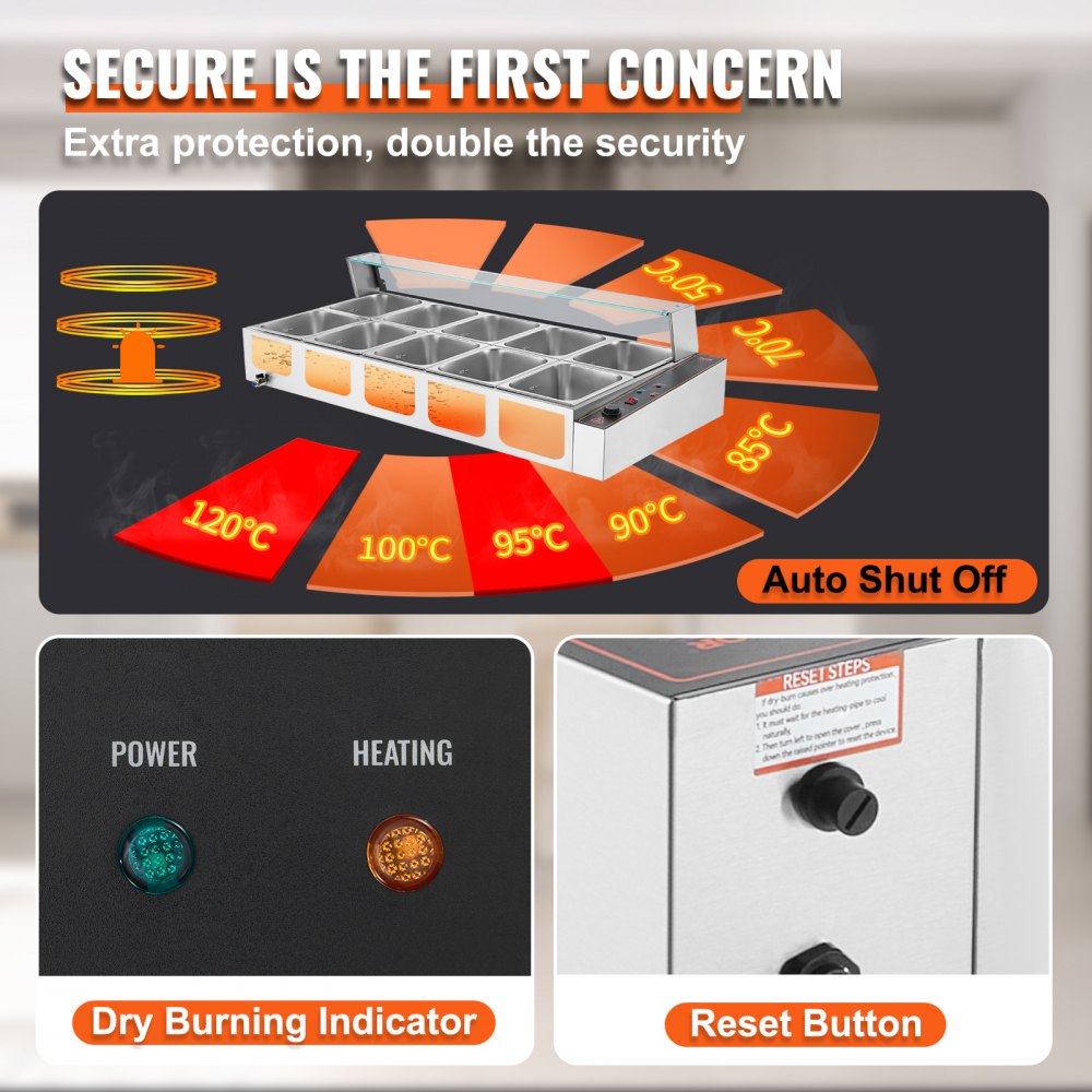 SC-TC-2110 - 10-Pan Stainless Steel Food Warmer with Glass Lid