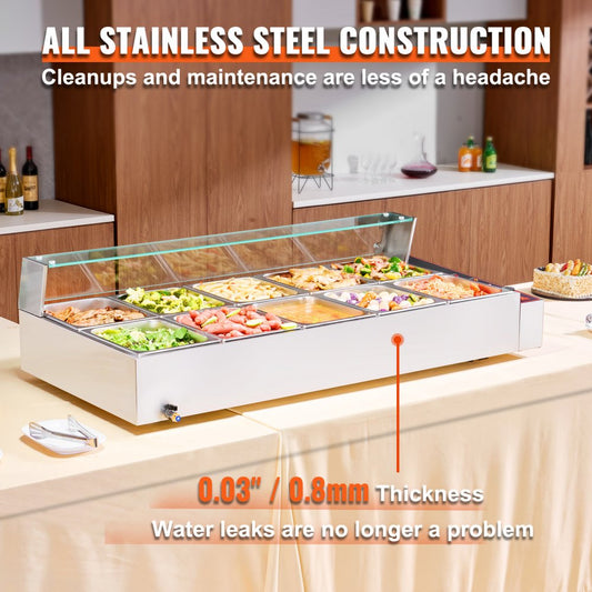SC-TC-2110 - 10-Pan Stainless Steel Food Warmer with Glass Lid