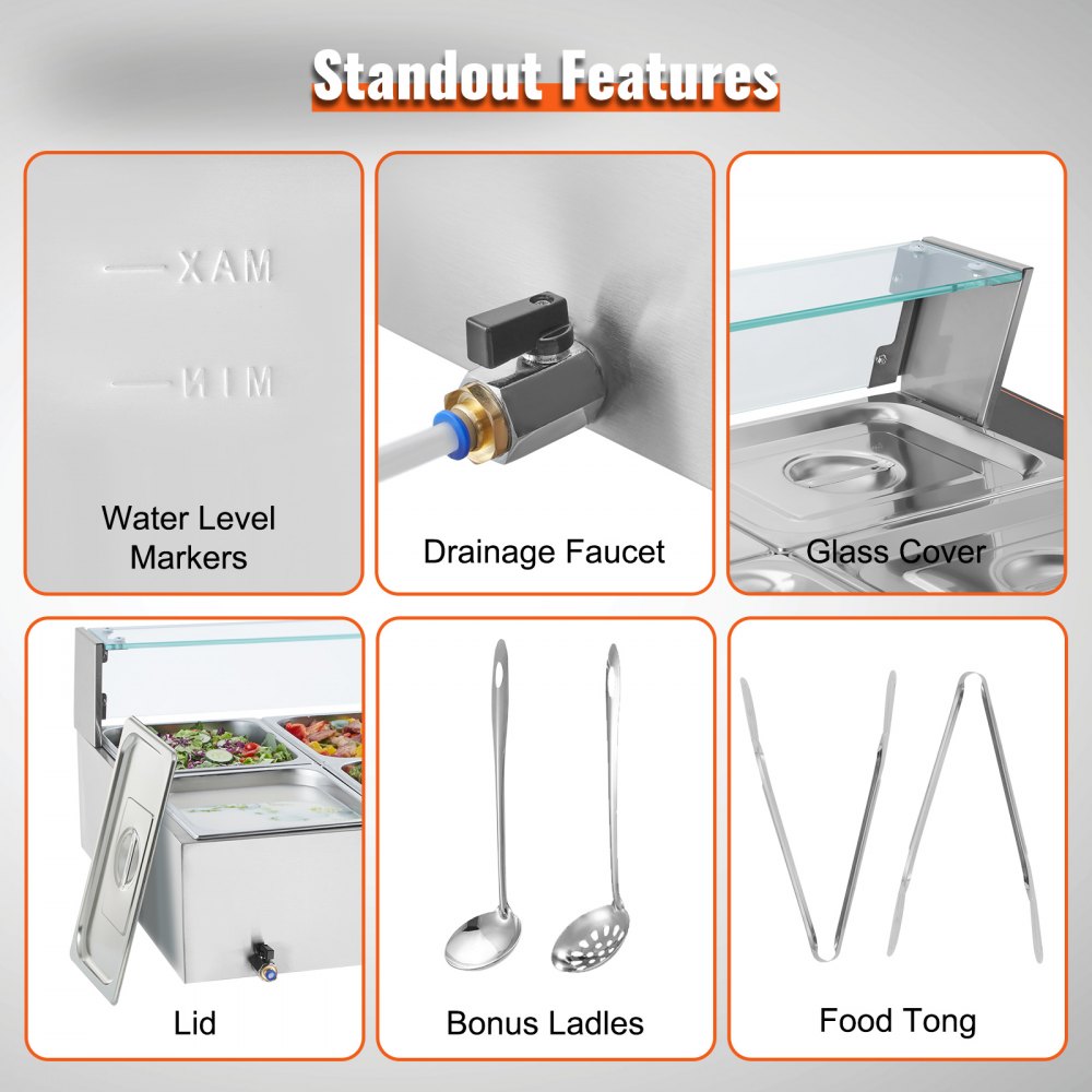 SC-TC-2110 - 10-Pan Stainless Steel Food Warmer with Glass Lid